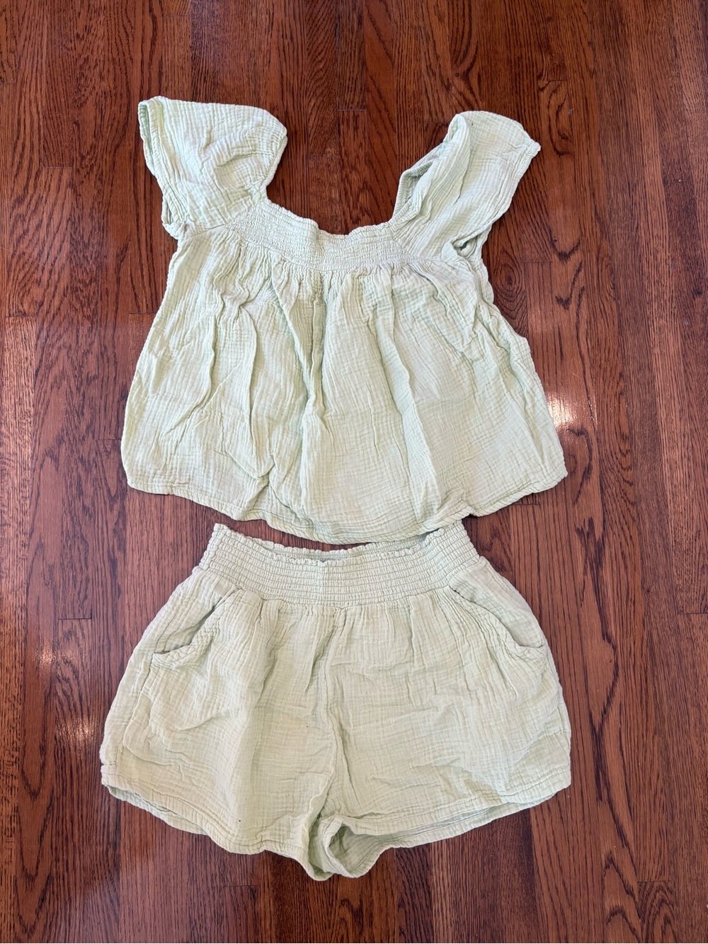 Light Green Smocked Pajama Set 100% Cotton